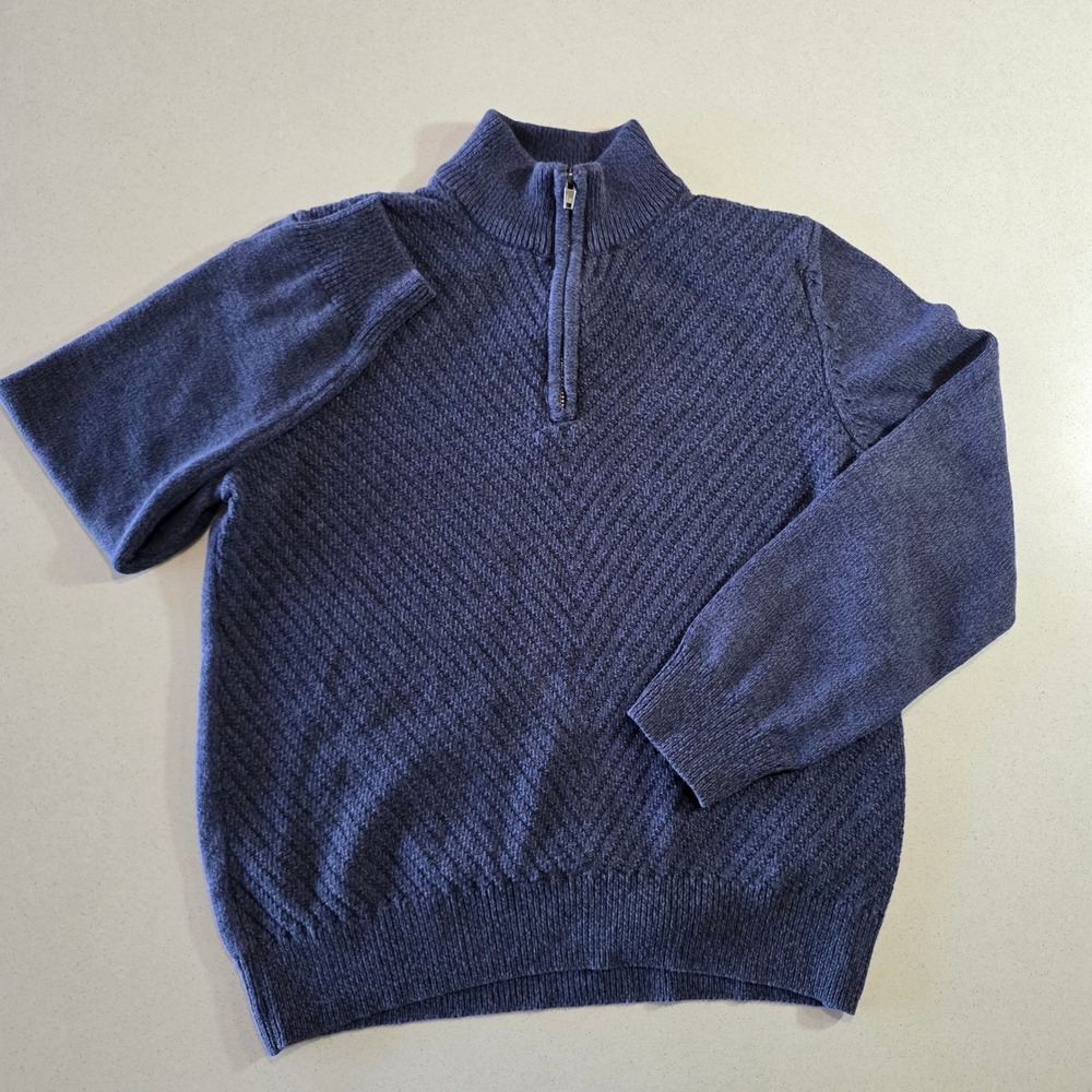 Calvin Klein Jeans Mens XL Navy Blue Quarter Zip Chevron Textured Knit Sweater